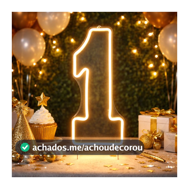 Letreiro Neon Led Números de 0 a 9 Painel Acrílico 50cm com Base Decoração Festa Aniversario Evento