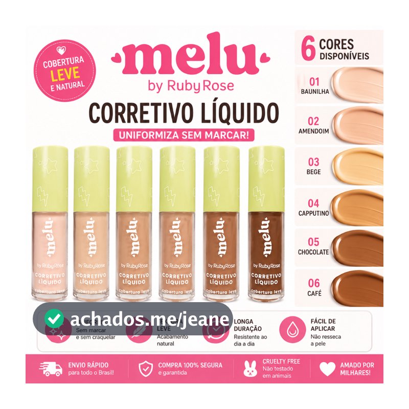 Corretivo Líquido Cobertura Leve Melu by Ruby Rose HB-8104 Fashion