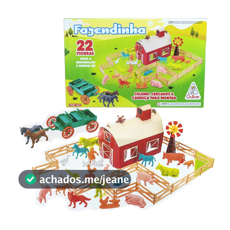 Fazendinha Gulliver Kit Animais Carroça Cavalos Celeiro Cercas Brinquedo Fazenda Cenário Miniaturas