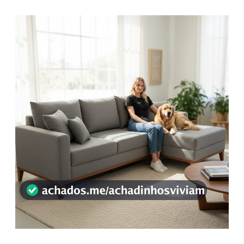 Sofá 3 Lugares Beny com Chaise Direito Linho Cinza
