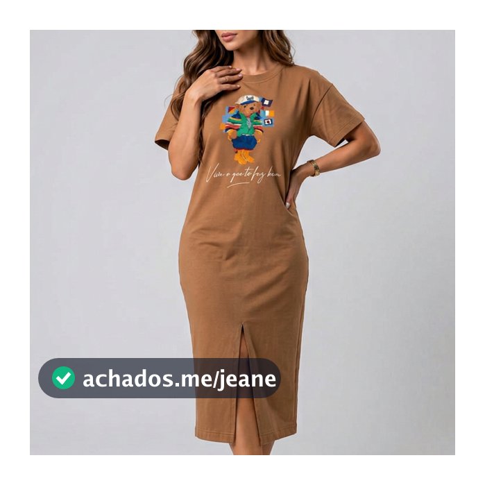 Vestido Feminino Midi 100% Algodão Abertura Central Estampado Qualidade Premium Oferta