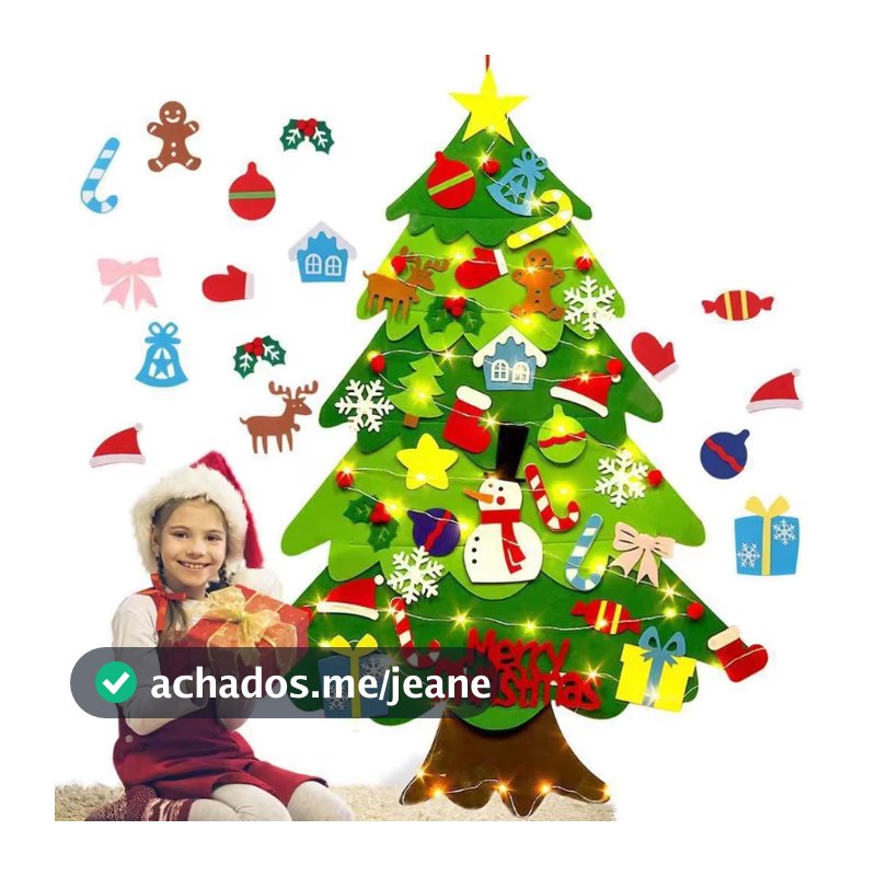 3.2ft Árvore De Natal De Feltro DIY Parede Pendurado 32 Pcs Enfeites 50 Luzes LEDs Corda Decoração Para Crianças