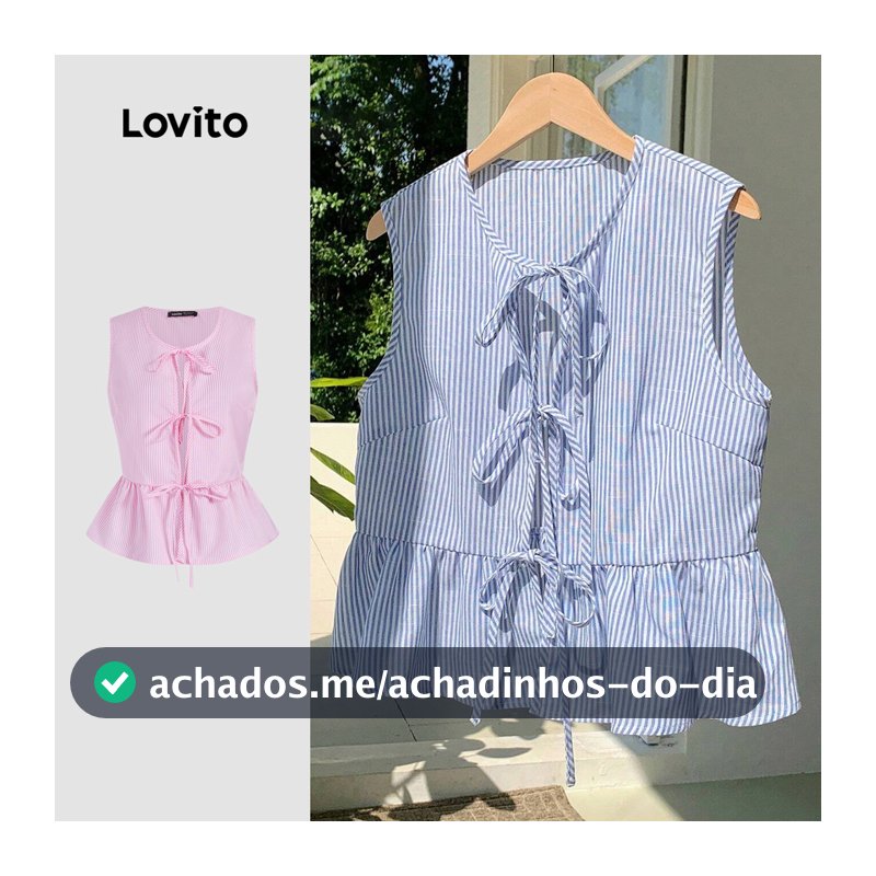 Lovito Férias Regata Listrada Com Amarração Frontal Primavera/verão Com Babados Para Mulheres L106AD080