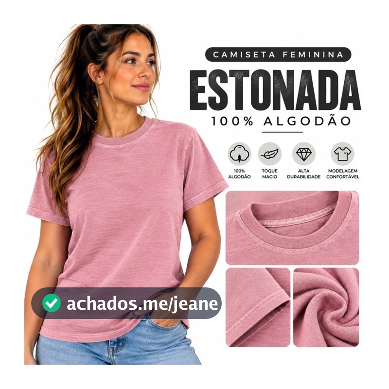 Camiseta Feminina 100% Algodão Estilo Estonada P ao GG