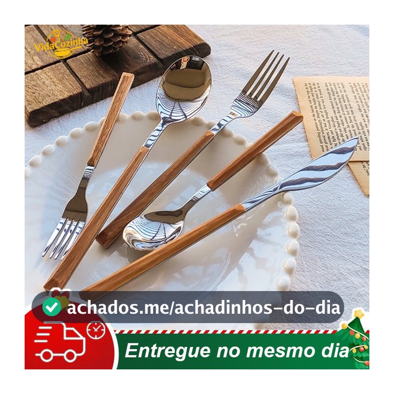 Jogo De Talheres Faqueiro Com Aço Inox,  Cabo Madeira Premium Elegância e Durabilidade para Sua Mesa