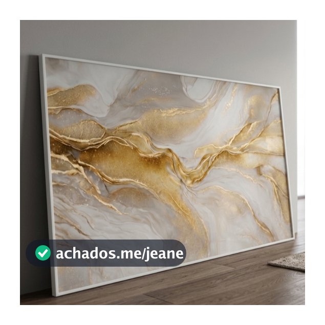 Quadro Decorativo Sala Abstrato Dourado 90x60 cm com Vidro 3mm e Moldura Premium para Sala de Estar