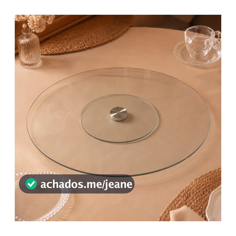 Centro de Mesa Giratorio Wolff de Vidro Temperado 45cm para Decoracao Mesa de Jantar Sala e Mesa Posta Elegante Casa Uso