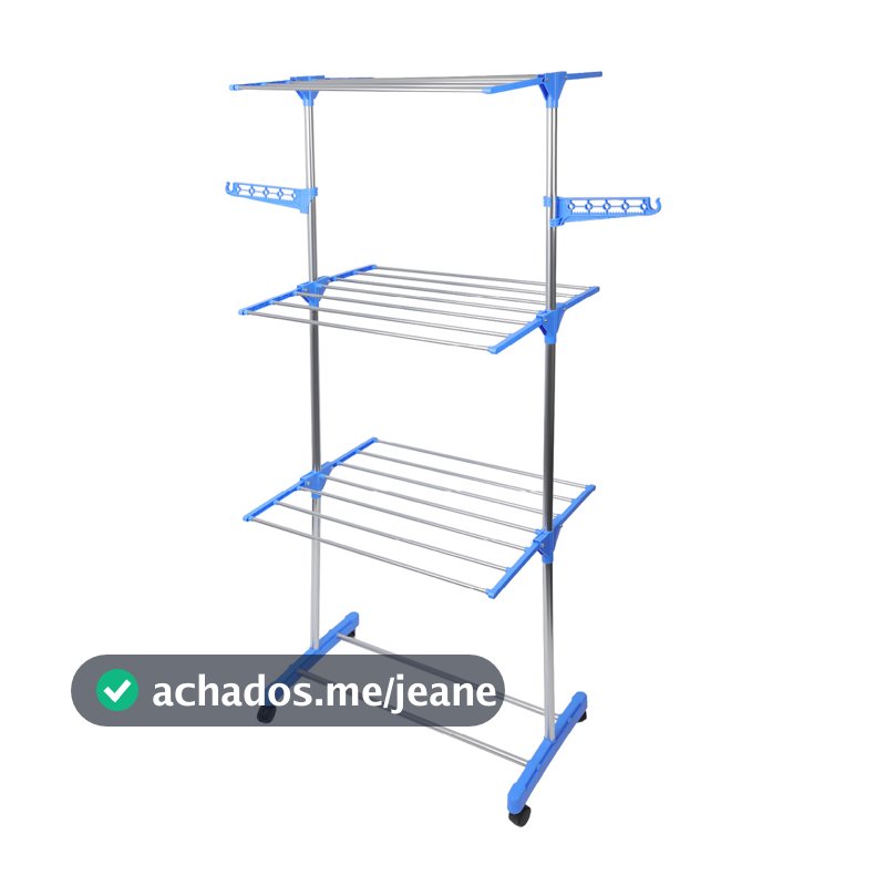Varal De Roupa Aço Inox Dobrável Vertical Azul