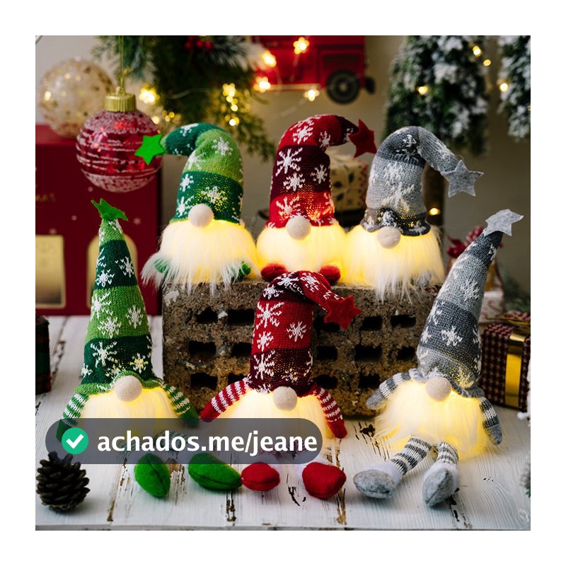 Boneca Sem Rosto Da Mesa De Natal Do Gnomo Com Decorações Dos Ornamentos Das Luzes