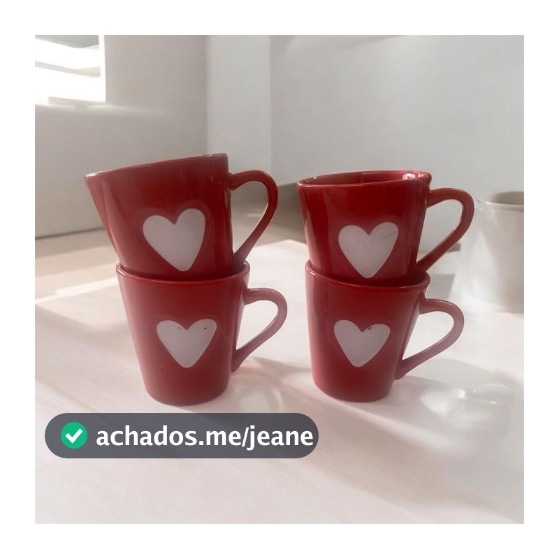 Jogo Kit 4 Canecas Xicaras Café Porcelana 120ml Coração Relevo vermelho