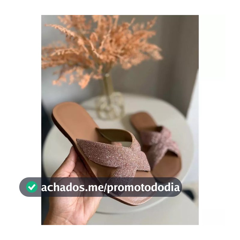 Sandalia Rasteirinha Feminina Glitter X Cruzada Chinelo Slide Confortável Casual Leve Moda Verão