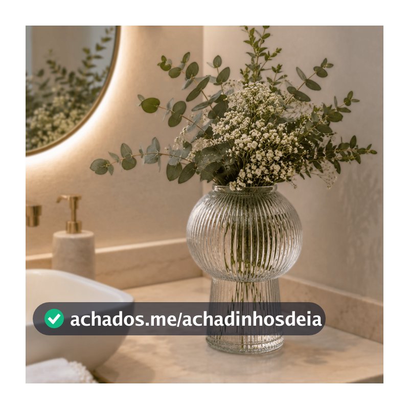 Vaso de Vidro Canelado 17 cm Lines Transparente Wolff - Decoração Sala Escritorio Plantas Flores