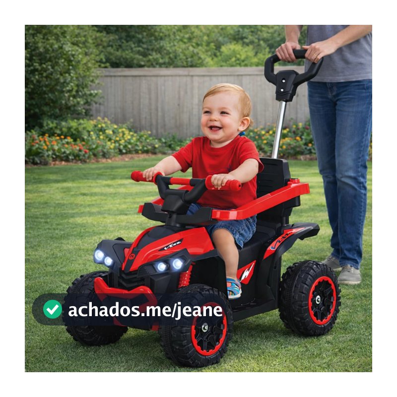 Carrinho Quadriciclo Elétrico Infantil 6V Flash Wheels Com Empurrador, Luzes e Som
