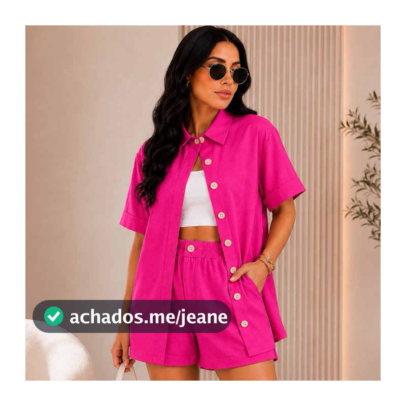 Conjunto Linho Casual 2 Peças Blazer Manga Curta e Short Social