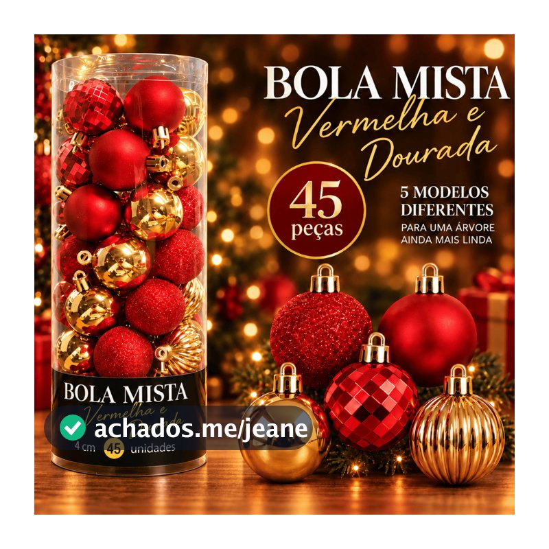 Kit 45 Bolinhas Natalinas 4cm Tubo Misto Decoração Árvore De Natal