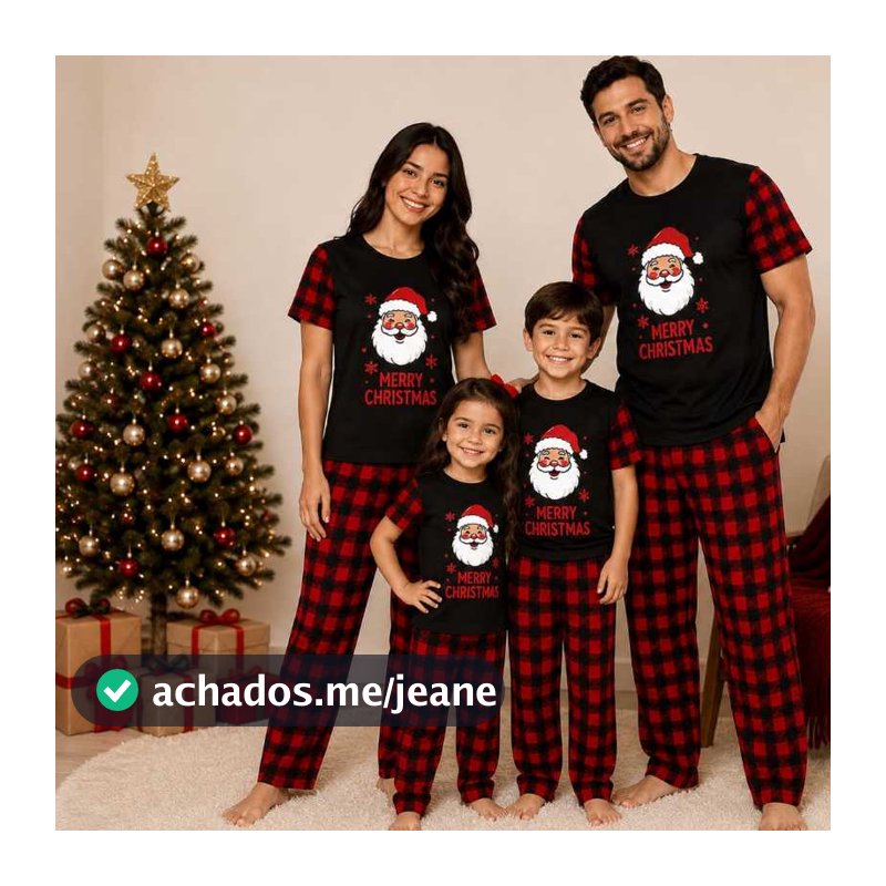 Monte seu Kit Pijama Natalino Família Xadrez Vermelho e Preto Pijama Natal adulto ( P ao GG) infantil 2 a 14 anos