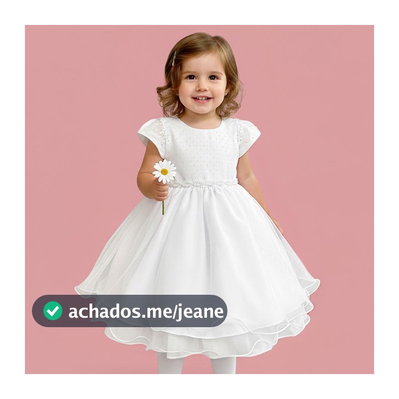 Vestido Bebe Batizado Manga Princesa Saia Gode Cinto Pérolas P M G e 1 2 3 - (6479/6480)