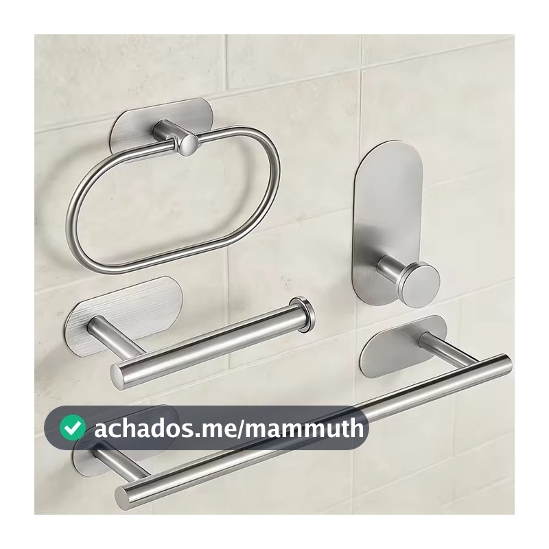 Kit 4 Banheiro Inox 304 Sem Furadeira Toalheiros Papeleira Prata Escovado