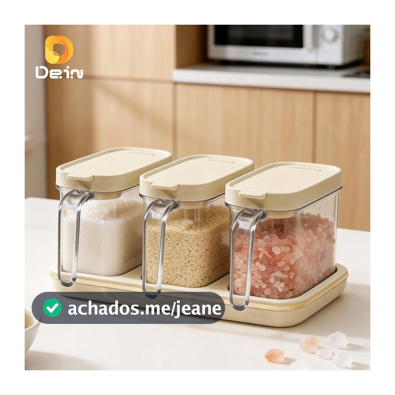 Porta Temperos com Colher Magnética – Pote ou Kit 3 Potes com Base