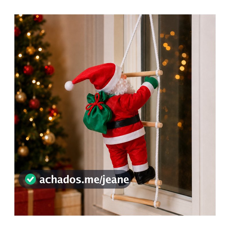 Papai Noel na Escada Decorativo Enfeite de Natal Pendente para Porta Janela Parede e Árvore