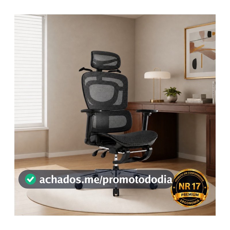 Cadeira de Escritório Ergonômica Reforçada Malha Respirável Ajustes Para Braços, Cabeça, Lombar e Apoio Pés - LARUNO