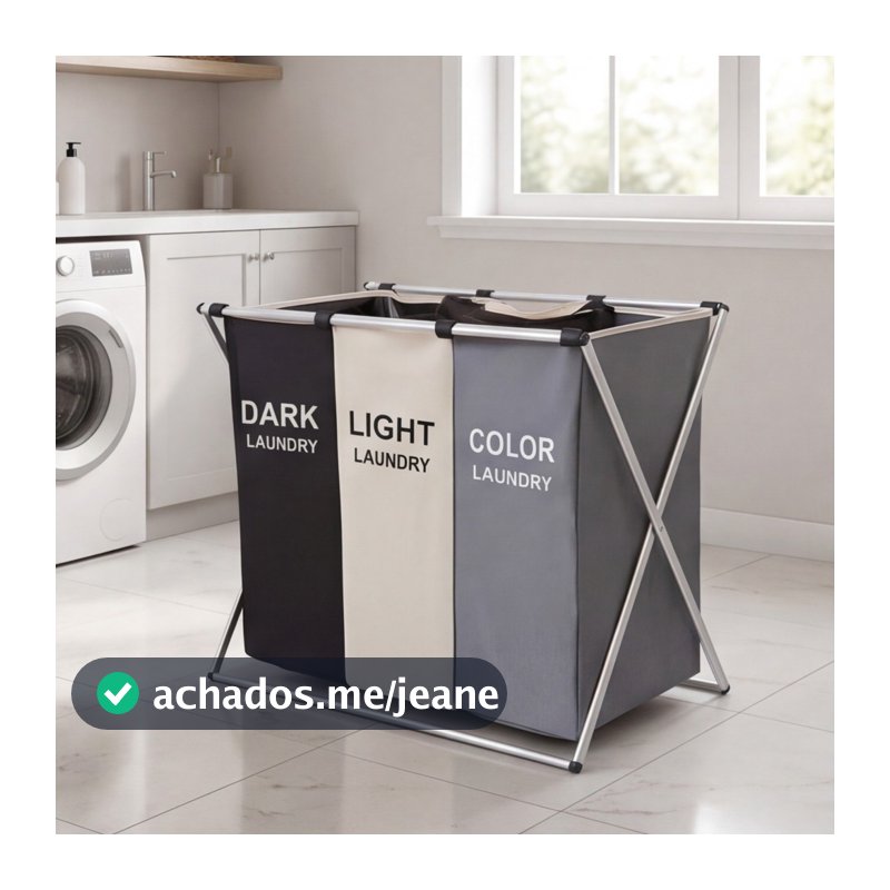 Cesto Roupa Suja 3 Compartimentos Dobrável Grande Organizador Separador Lavanderia