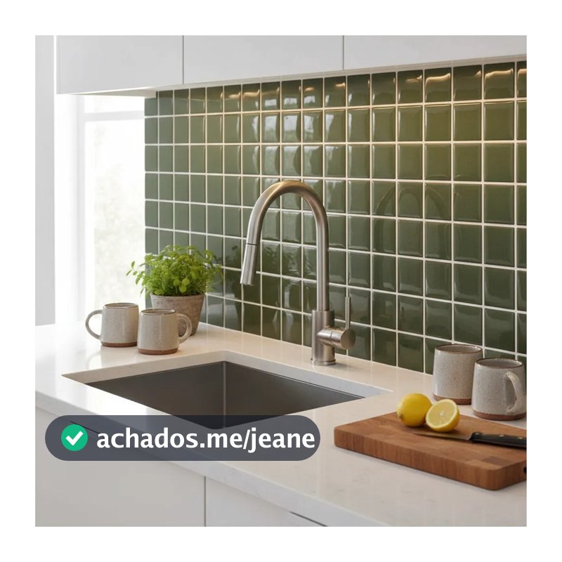 Pastilha Adesiva Resinada Quadradinho Verde Musgo Kit 8 Placas 3D Alto Relevo