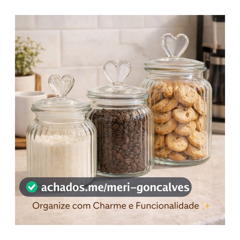 Pote de Vidro Hermético Com Tampa De Coração – Organize Com Amor