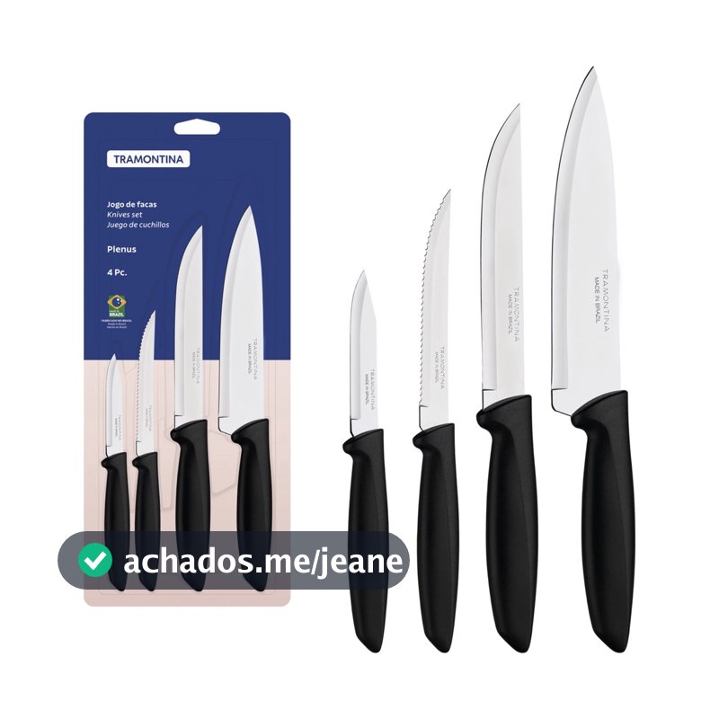 Jogo De Facas Tramontina Plenus 4 Peças Aço Inox Preto