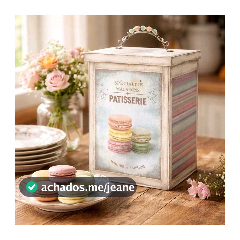 Caixa Decorativa Farmhouse Pâtisserie em Madeira com Tampa em Pinus