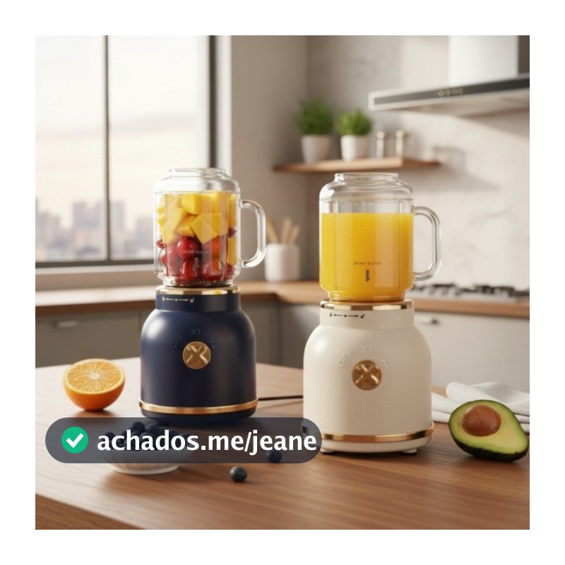 Mini Liquidificador Portátil Retrô Juicer Com Copos 500ml e 450ml 10 Laminas e Tampa Nova geração