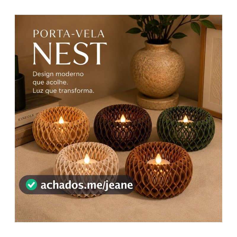 Porta-Vela Nest Decorativo 3D com Vela LED Inclusa | Decoração Moderna e Aconchegante