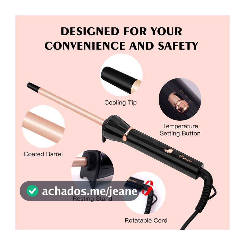 Novo Modelador de Cabelo Hatteker - Curling Iron com Cerâmica, Sem Danos ao Cabelo, Aquecimento Rápido, Tacto Frio.
