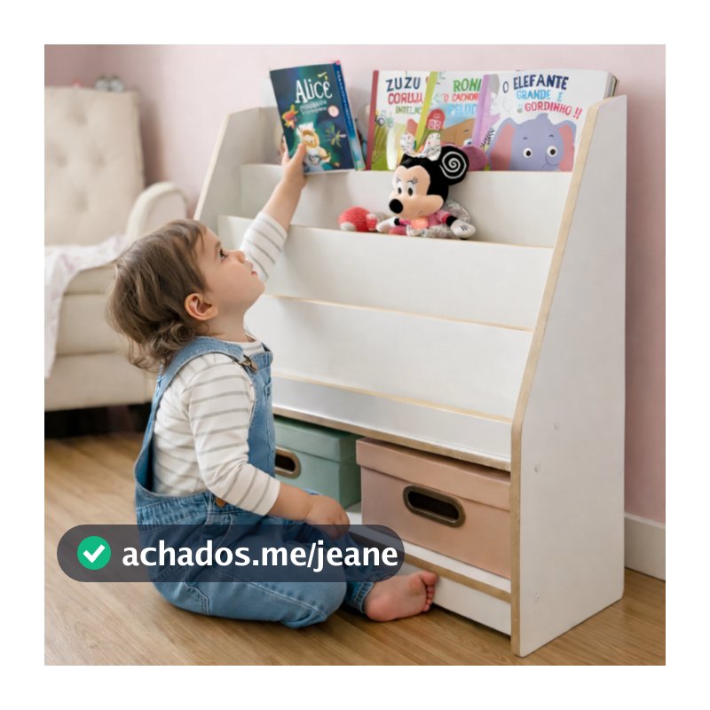 Estante Infantil Montessori Porta Livros Branca em MDF – Revisteiro Organizador Dumbo