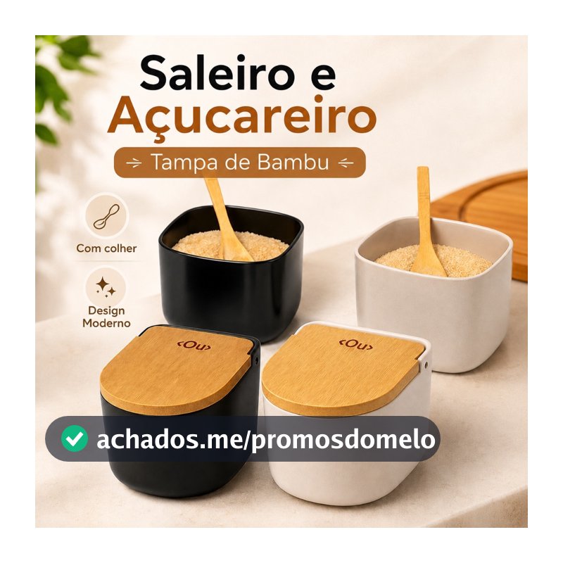 Saleiro e Açucareiro OU Tampa de Bambu 10x10cm Porta Sal e Açúcar Cozinha Elegante