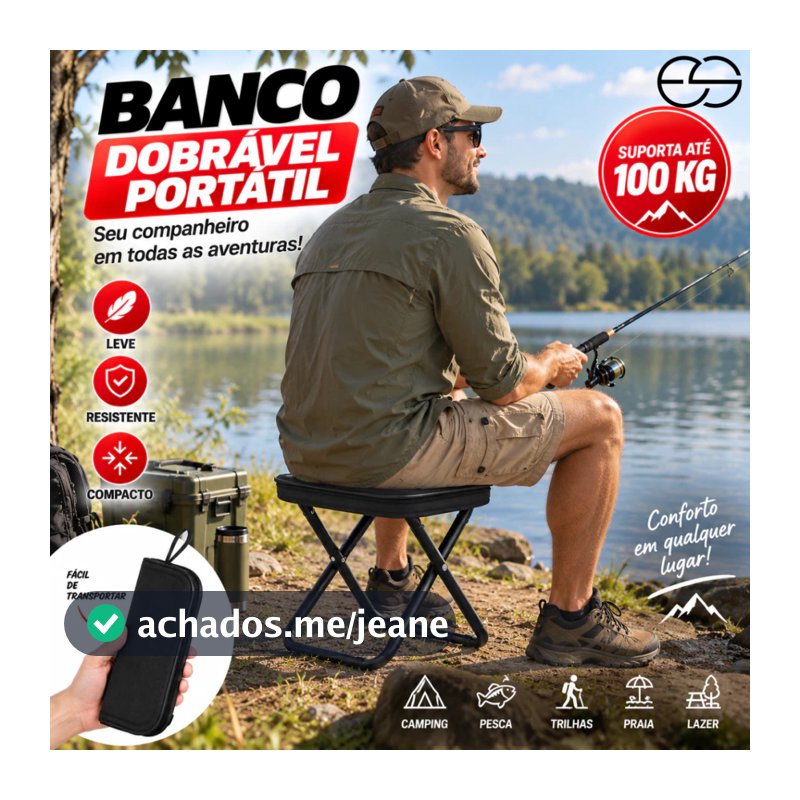 Banqueta Banco Banquinho Dobrável Bolsa Zíper Portátil De Metal Alumínio Leve Resistente Camping