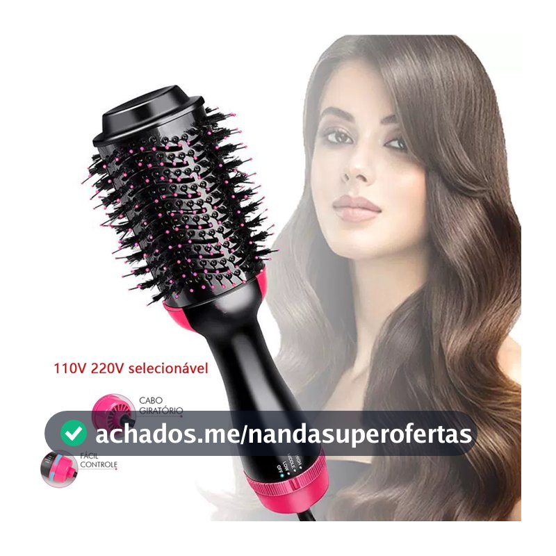 Escova 110/220V Secadora E Alisadora 3 Em 1 Modeladora Bivolt Profissional Íon Cerâmica