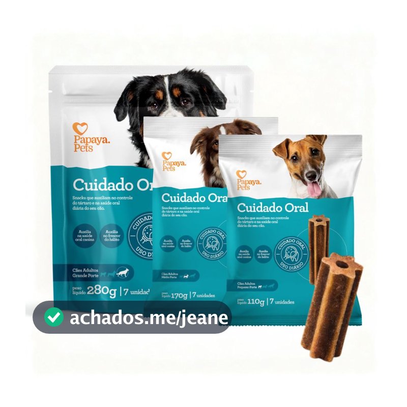 Petisco Cuidado Oral Papaya Pet para Cães Adultos Auxilia no controle do Tártaro e Mau Hálito