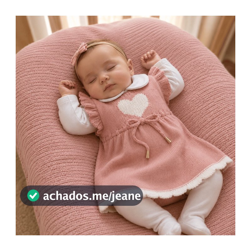 Saída de Maternidade Kit Tricot Menina 5 pecas Vestido Rosa Off White Branco Vestidinho Coração Delicado Envio Imediato