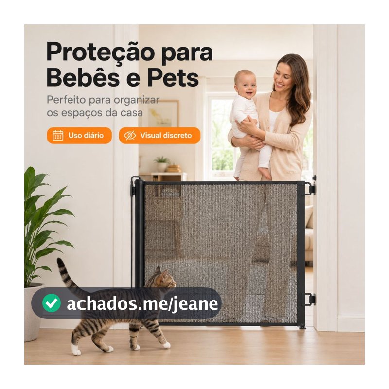 Portão Tela Segurança Automático Bebês Pets Retrátil Cercadinho Porta Grade Escada
