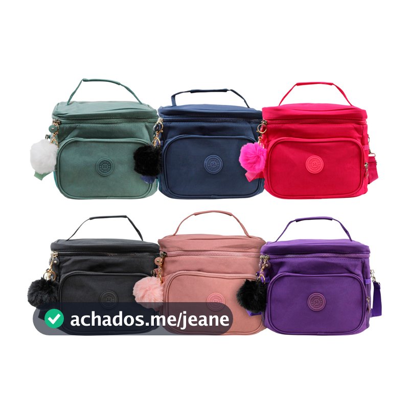 Frasqueira Lancheira Térmica Grande Marmita Almoço Frutas Com Alça Transversal Luxo Chaveiro Pompom
