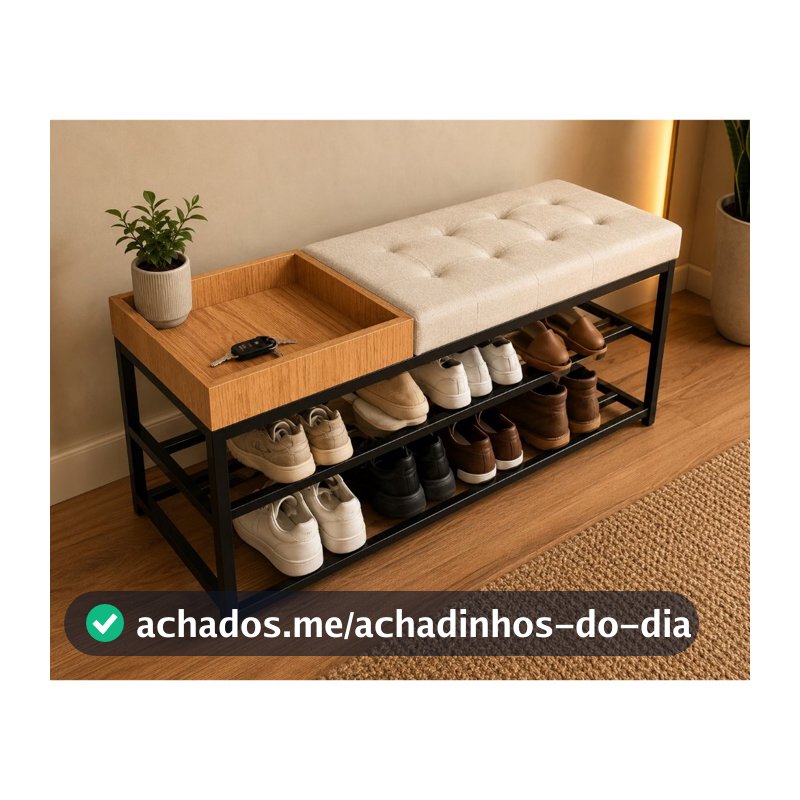 Banco Sapateira Banquinho Estofado Macio 110cm C/ Porta Chaves Objetos Armezar Calçados Organizador Hall de Entrada