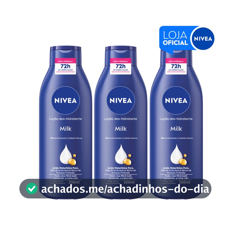 NIVEA Loção Hidratante Milk Pele Seca a Extrasseca 200ml - 3 Unidades