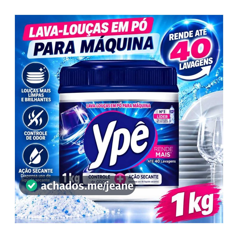 Sabão Detergente 1kg Para Máquina De Lavar Louças Em Pó Ypê 3 em 1 Com Ação Secante