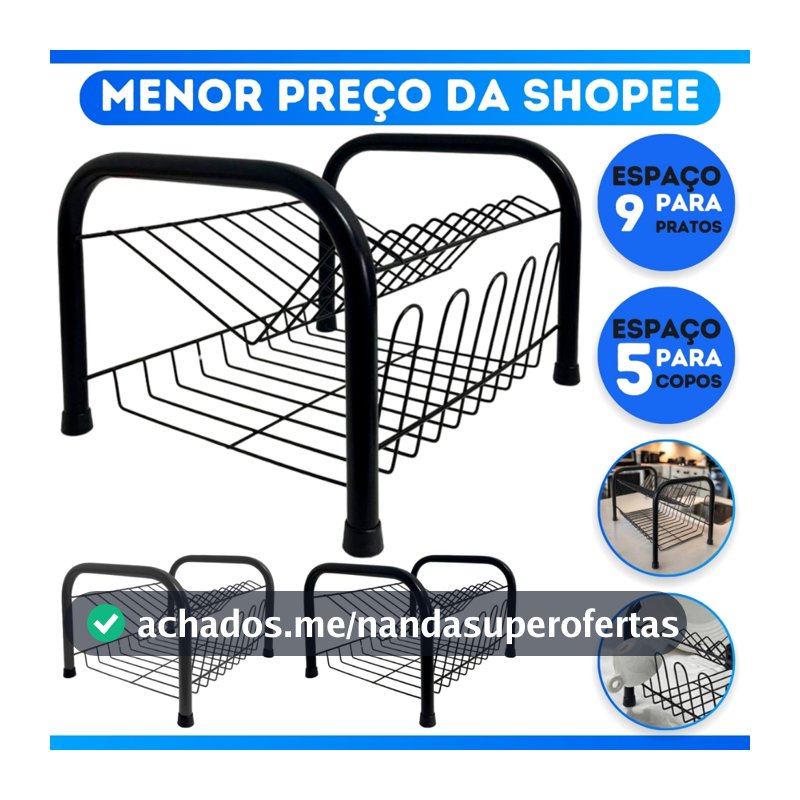 Escorredor De Louças Versátil Duplo Compacto Secador Copos 9 Pratos 2 Andares