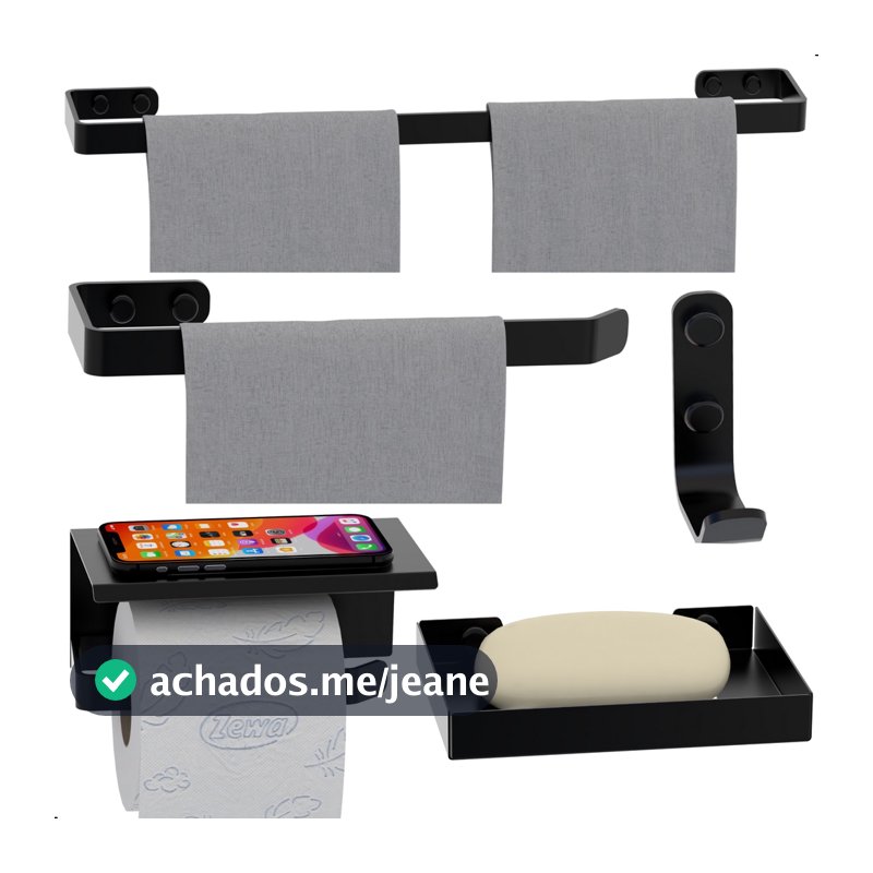 Kit de Acessórios Para Banheiro Preto Fosco 5 Peças F.MAX