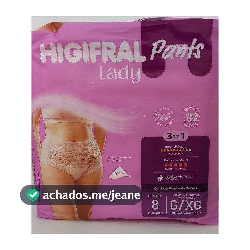 FRALDA ROUPA HIGIFRAL PANTS LADY C/ 8 UNIDADES (P/M ou G/XG)