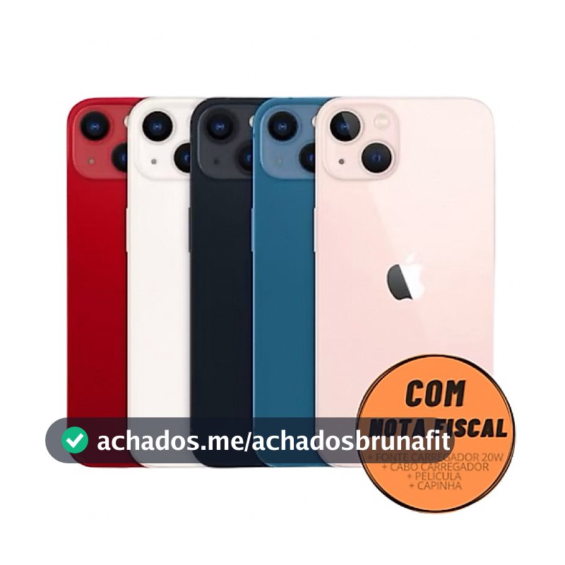 Celular iPhone 13 (128GB) (256GB) 100% Original Apple Seminovo Vitrine Bateria 85% a 100% NF Carregador Película Capinha