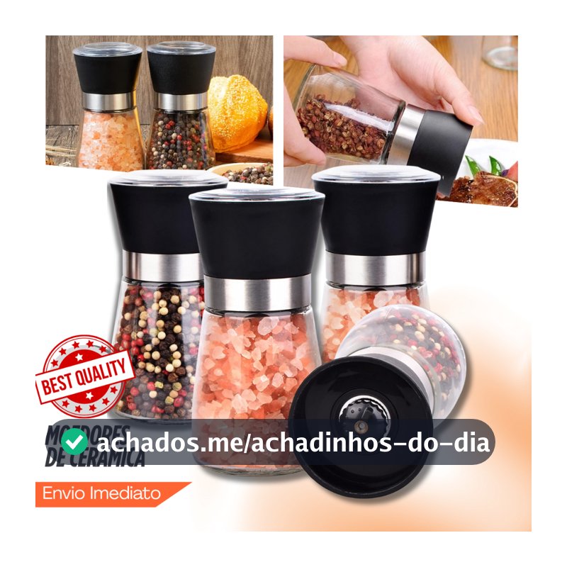Conjunto 1- 4 Moedores Premium SalPimenta Moagem Ajustável Cerâmica Design Clássico Inox & Acrílico