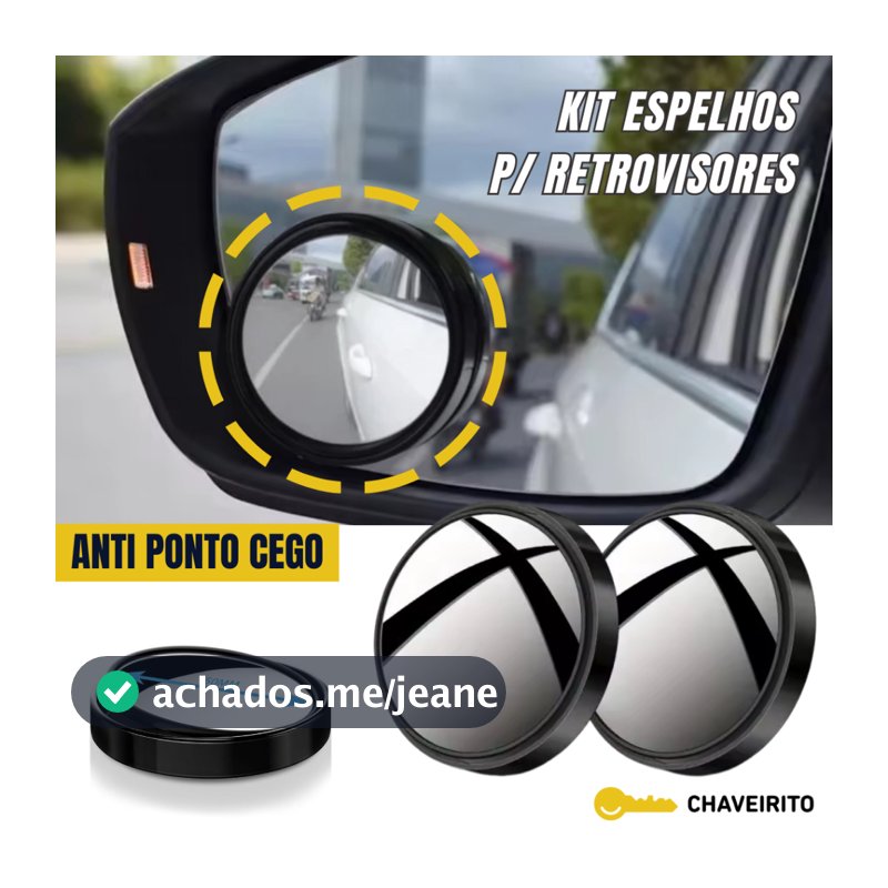Kit 2 Espelhos Auxiliar para Retrovisor - Anti Pontos Cegos - Espelho Convexo Ajustável Olho de Boi